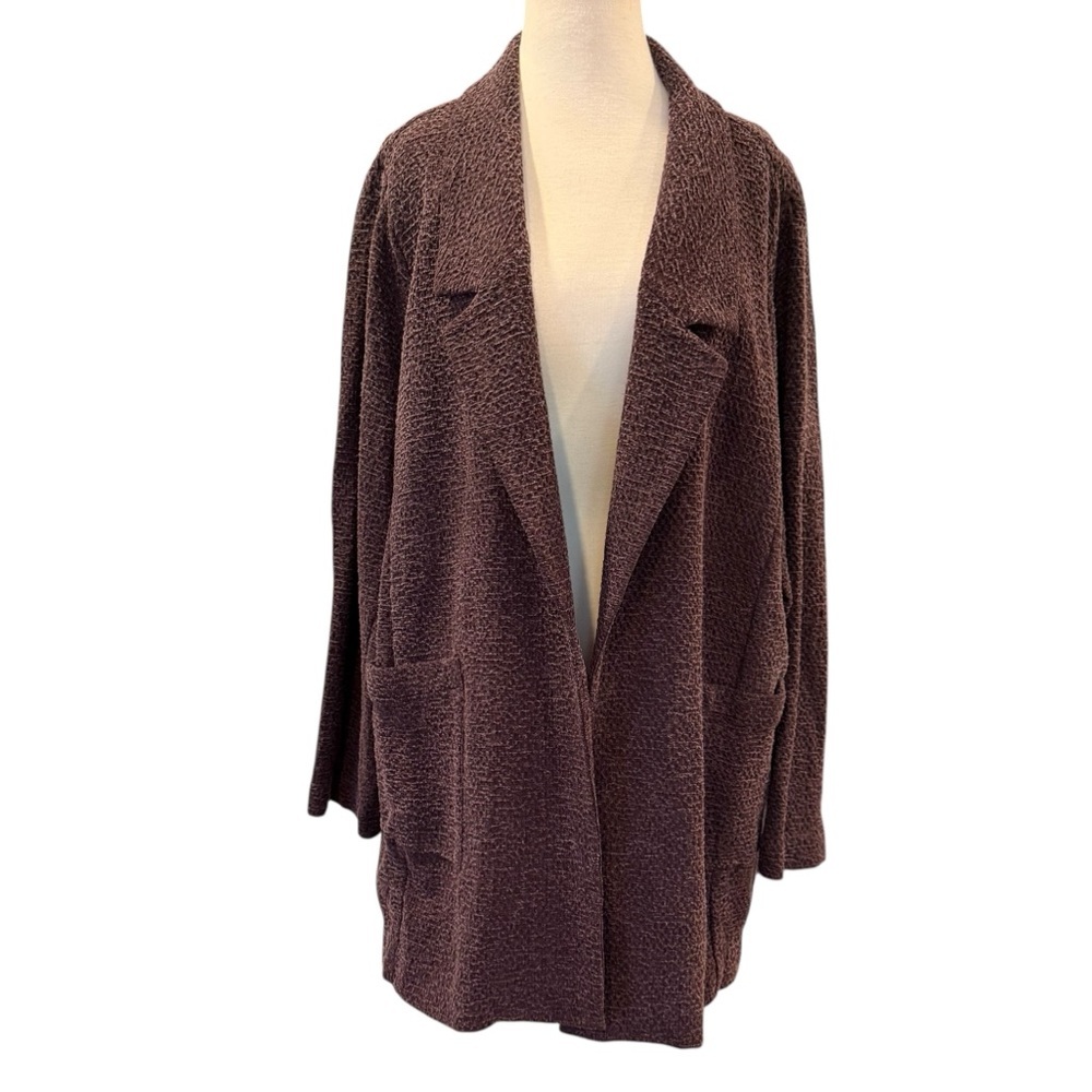 Eileen Fisher Cassis Crosshatch Tencel Open Front Notch Collar Plum Jacket 2X - Picture 5 of 14